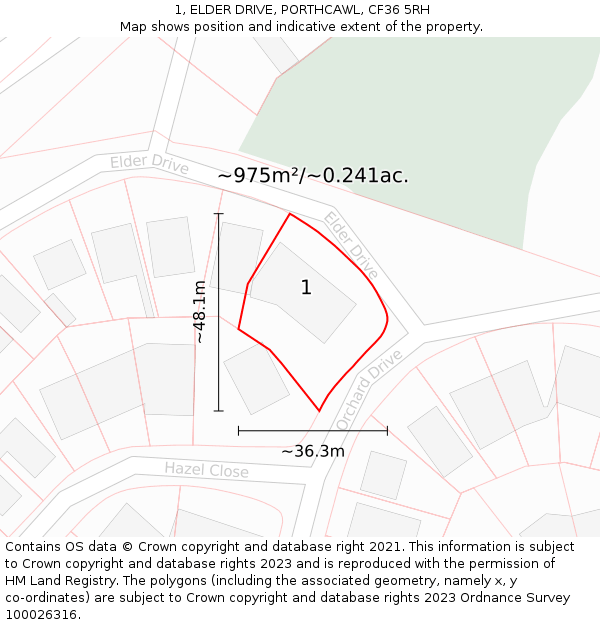 1, ELDER DRIVE, PORTHCAWL, CF36 5RH: Plot and title map