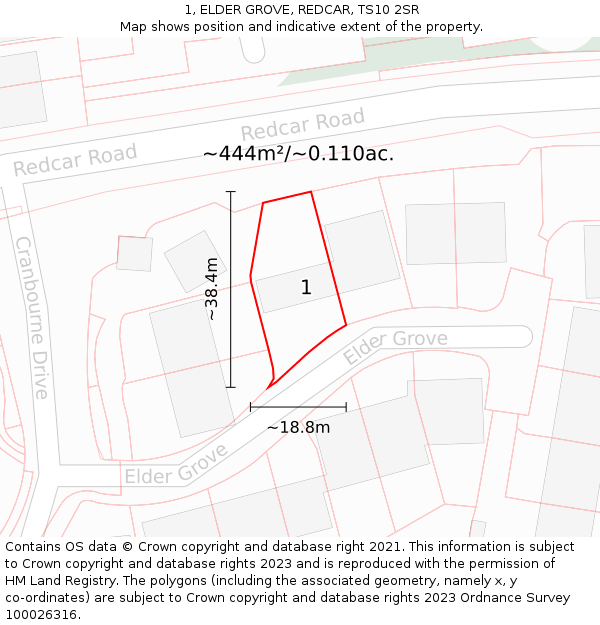 1, ELDER GROVE, REDCAR, TS10 2SR: Plot and title map