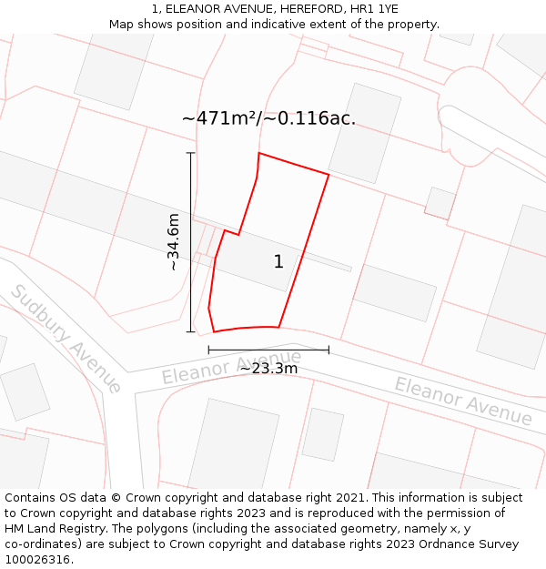 1, ELEANOR AVENUE, HEREFORD, HR1 1YE: Plot and title map
