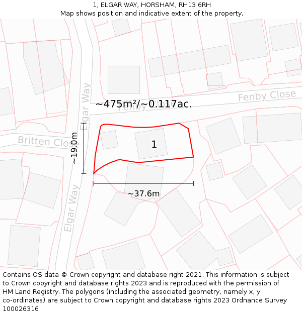 1, ELGAR WAY, HORSHAM, RH13 6RH: Plot and title map