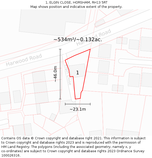 1, ELGIN CLOSE, HORSHAM, RH13 5RT: Plot and title map