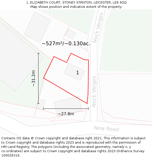 1, ELIZABETH COURT, STONEY STANTON, LEICESTER, LE9 4GQ: Plot and title map