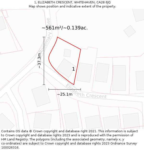 1, ELIZABETH CRESCENT, WHITEHAVEN, CA28 6JQ: Plot and title map