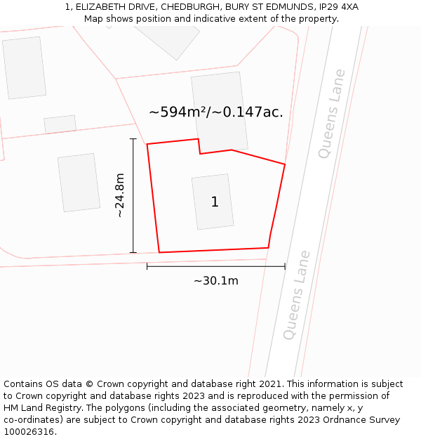 1, ELIZABETH DRIVE, CHEDBURGH, BURY ST EDMUNDS, IP29 4XA: Plot and title map