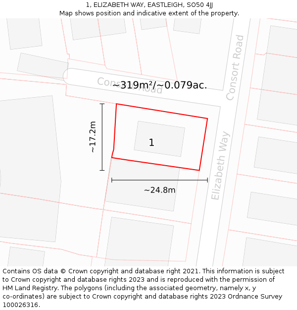 1, ELIZABETH WAY, EASTLEIGH, SO50 4JJ: Plot and title map