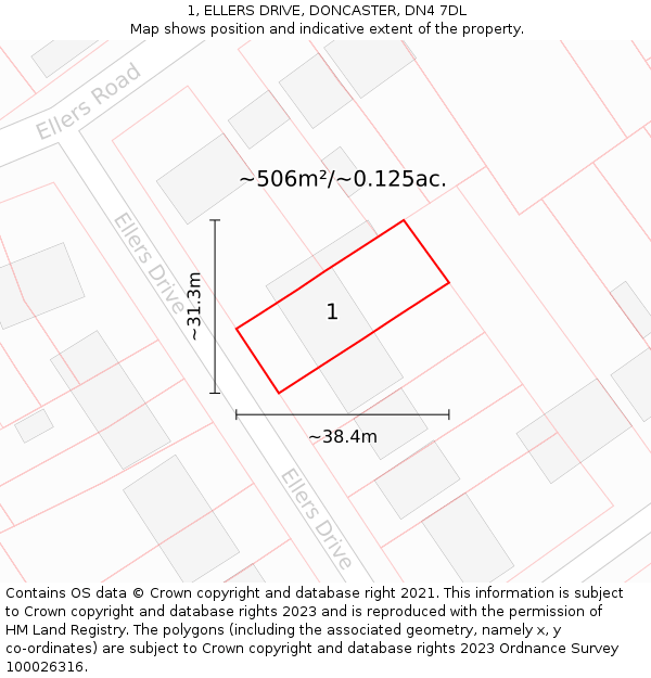 1, ELLERS DRIVE, DONCASTER, DN4 7DL: Plot and title map