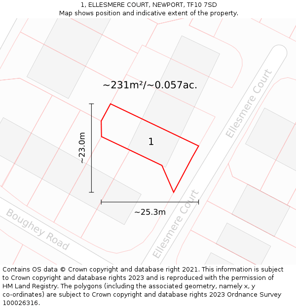 1, ELLESMERE COURT, NEWPORT, TF10 7SD: Plot and title map