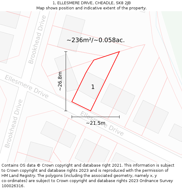 1, ELLESMERE DRIVE, CHEADLE, SK8 2JB: Plot and title map