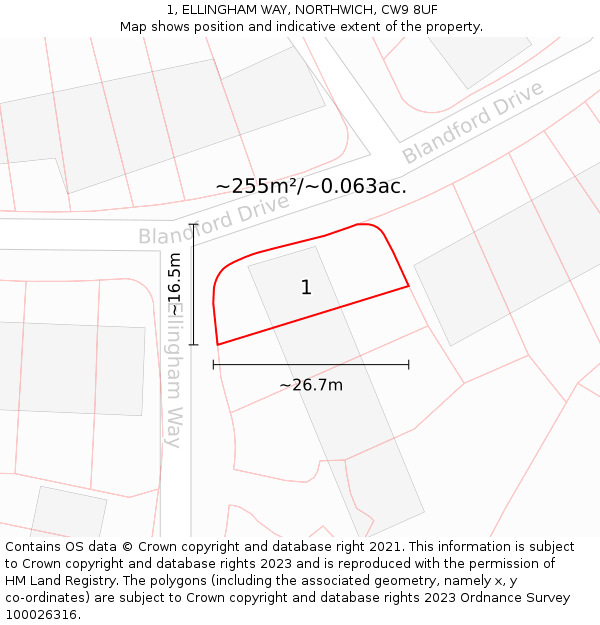 1, ELLINGHAM WAY, NORTHWICH, CW9 8UF: Plot and title map