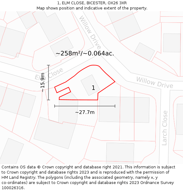 1, ELM CLOSE, BICESTER, OX26 3XR: Plot and title map