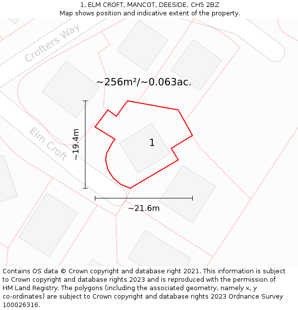 1, ELM CROFT, MANCOT, DEESIDE, CH5 2BZ: Plot and title map