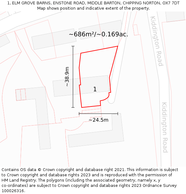 1, ELM GROVE BARNS, ENSTONE ROAD, MIDDLE BARTON, CHIPPING NORTON, OX7 7DT: Plot and title map