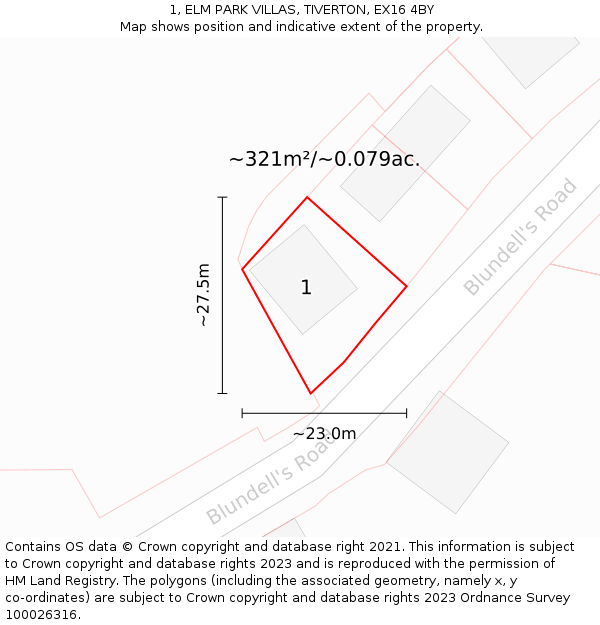 1, ELM PARK VILLAS, TIVERTON, EX16 4BY: Plot and title map