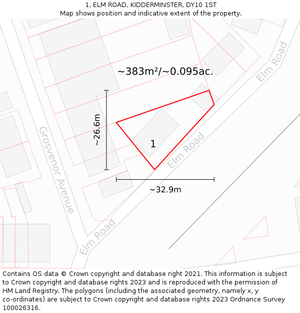1, ELM ROAD, KIDDERMINSTER, DY10 1ST: Plot and title map