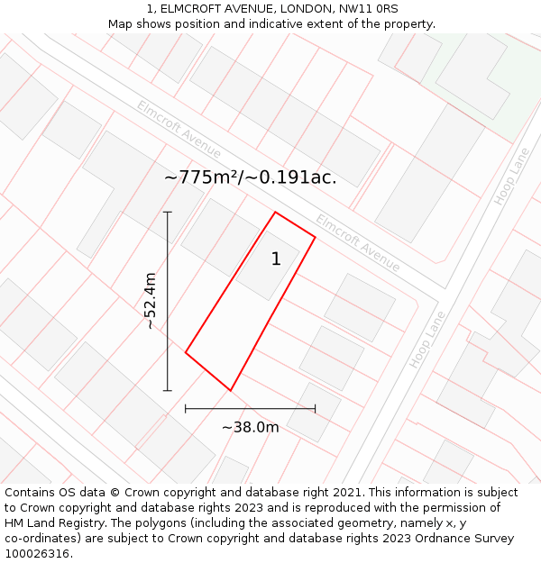 1, ELMCROFT AVENUE, LONDON, NW11 0RS: Plot and title map