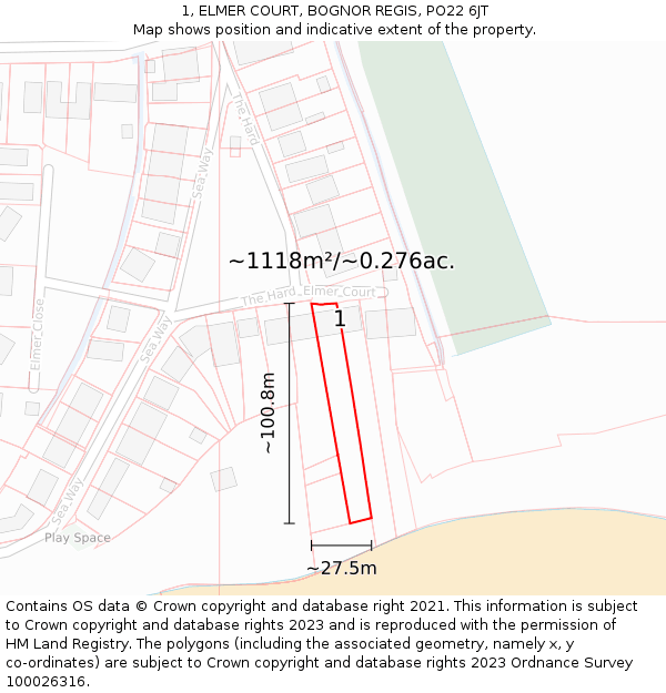 1, ELMER COURT, BOGNOR REGIS, PO22 6JT: Plot and title map