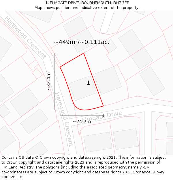 1, ELMGATE DRIVE, BOURNEMOUTH, BH7 7EF: Plot and title map