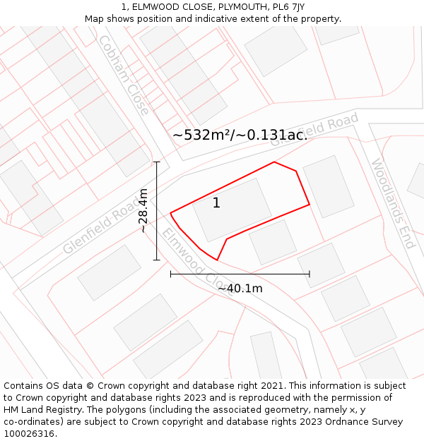 1, ELMWOOD CLOSE, PLYMOUTH, PL6 7JY: Plot and title map