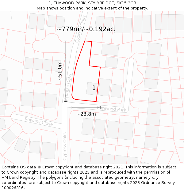 1, ELMWOOD PARK, STALYBRIDGE, SK15 3GB: Plot and title map