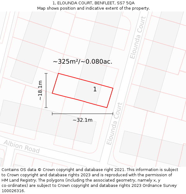 1, ELOUNDA COURT, BENFLEET, SS7 5QA: Plot and title map