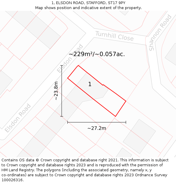 1, ELSDON ROAD, STAFFORD, ST17 9PY: Plot and title map