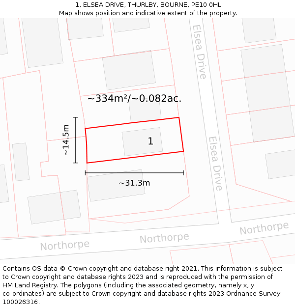 1, ELSEA DRIVE, THURLBY, BOURNE, PE10 0HL: Plot and title map