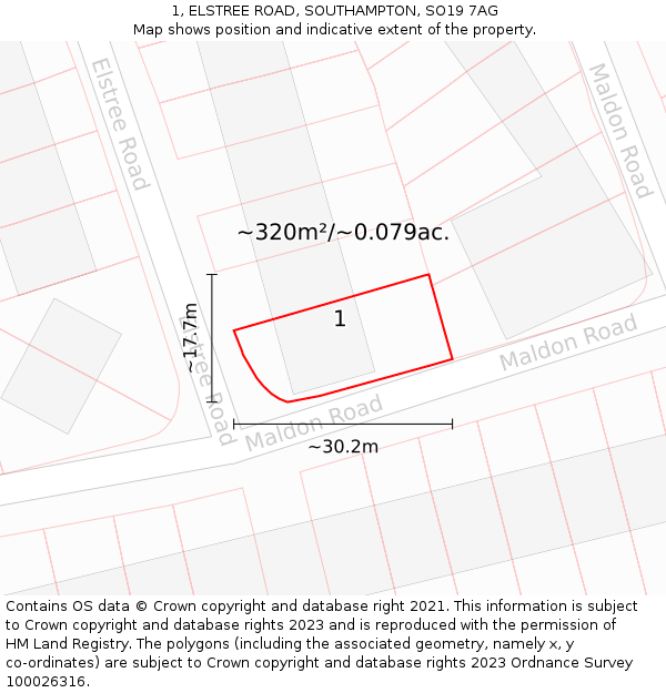 1, ELSTREE ROAD, SOUTHAMPTON, SO19 7AG: Plot and title map