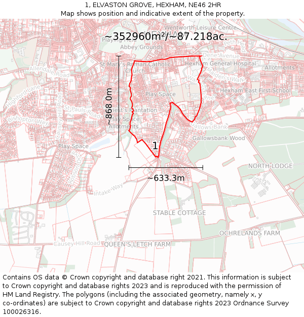 1, ELVASTON GROVE, HEXHAM, NE46 2HR: Plot and title map