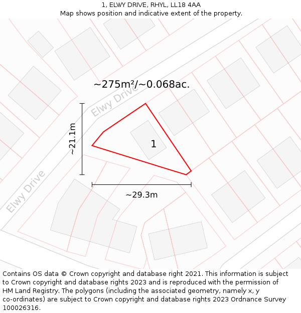 1, ELWY DRIVE, RHYL, LL18 4AA: Plot and title map