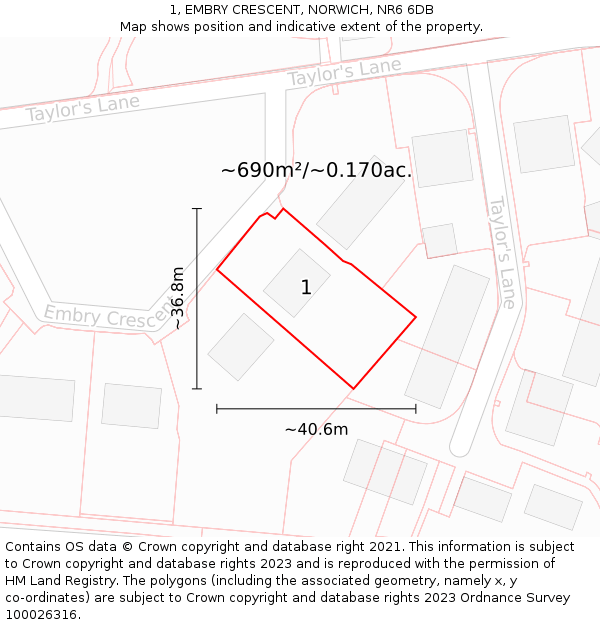 1, EMBRY CRESCENT, NORWICH, NR6 6DB: Plot and title map