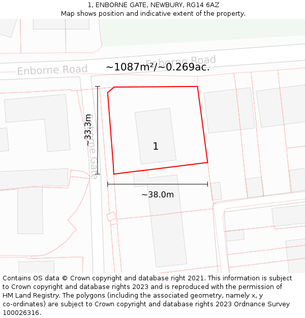 1, ENBORNE GATE, NEWBURY, RG14 6AZ: Plot and title map