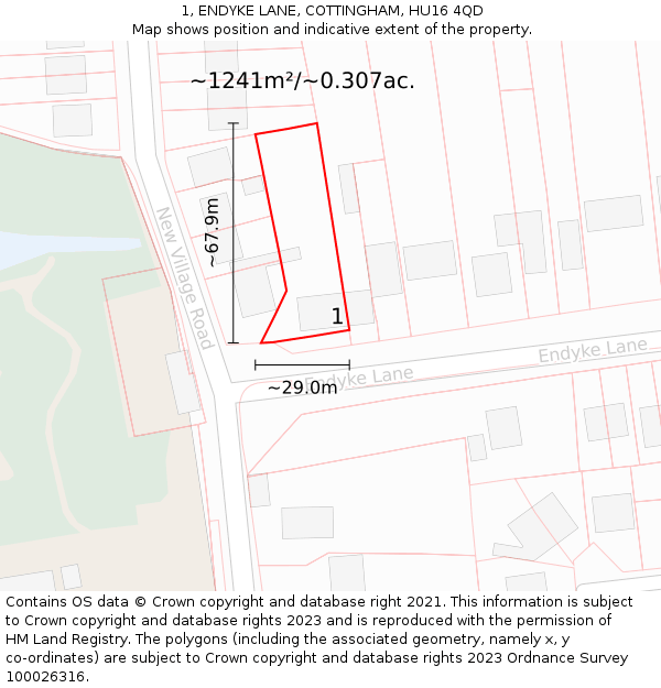 1, ENDYKE LANE, COTTINGHAM, HU16 4QD: Plot and title map