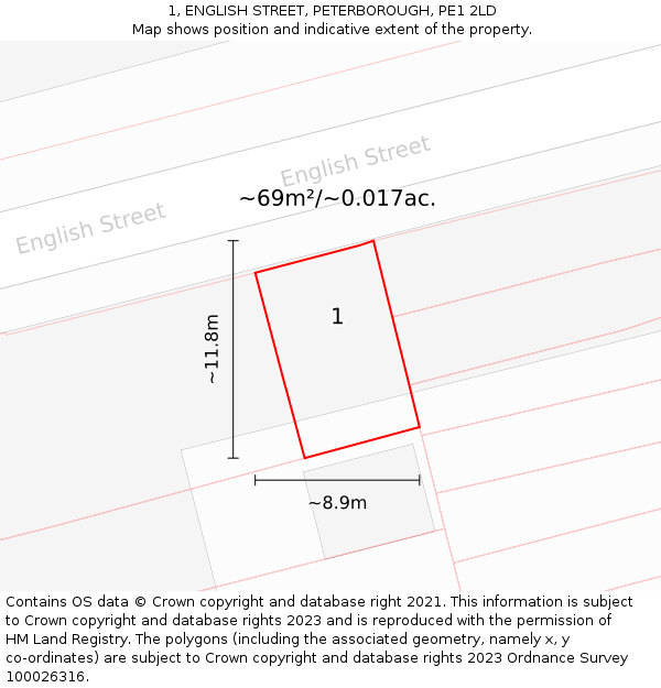 1, ENGLISH STREET, PETERBOROUGH, PE1 2LD: Plot and title map