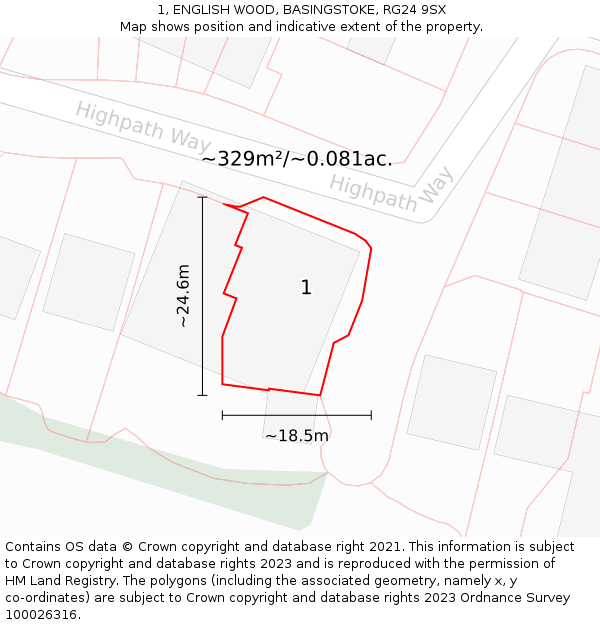 1, ENGLISH WOOD, BASINGSTOKE, RG24 9SX: Plot and title map