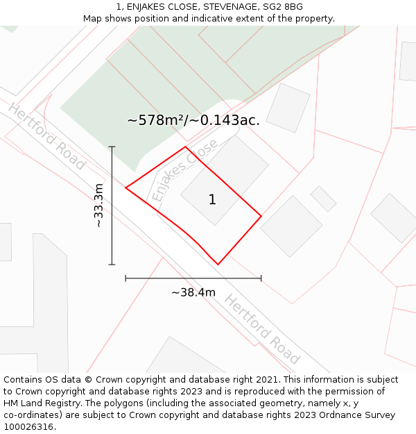 1, ENJAKES CLOSE, STEVENAGE, SG2 8BG: Plot and title map