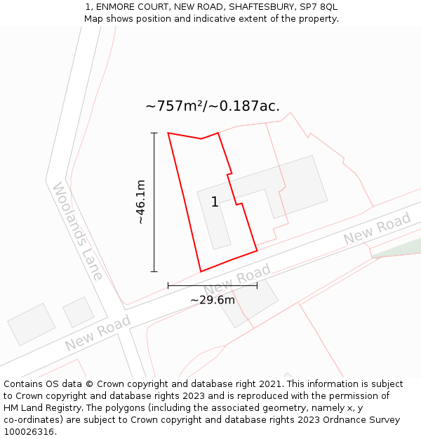 1, ENMORE COURT, NEW ROAD, SHAFTESBURY, SP7 8QL: Plot and title map