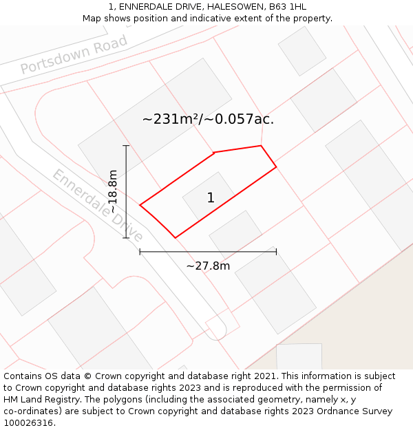 1, ENNERDALE DRIVE, HALESOWEN, B63 1HL: Plot and title map