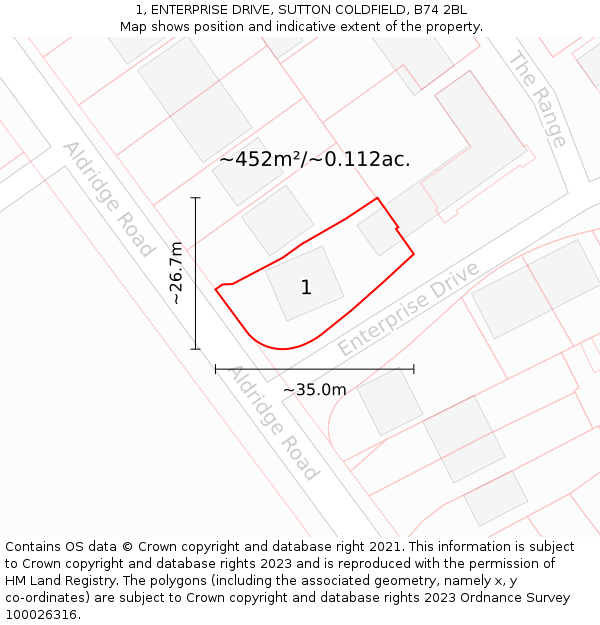 1, ENTERPRISE DRIVE, SUTTON COLDFIELD, B74 2BL: Plot and title map