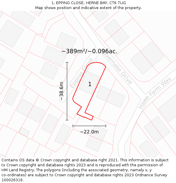 1, EPPING CLOSE, HERNE BAY, CT6 7UG: Plot and title map