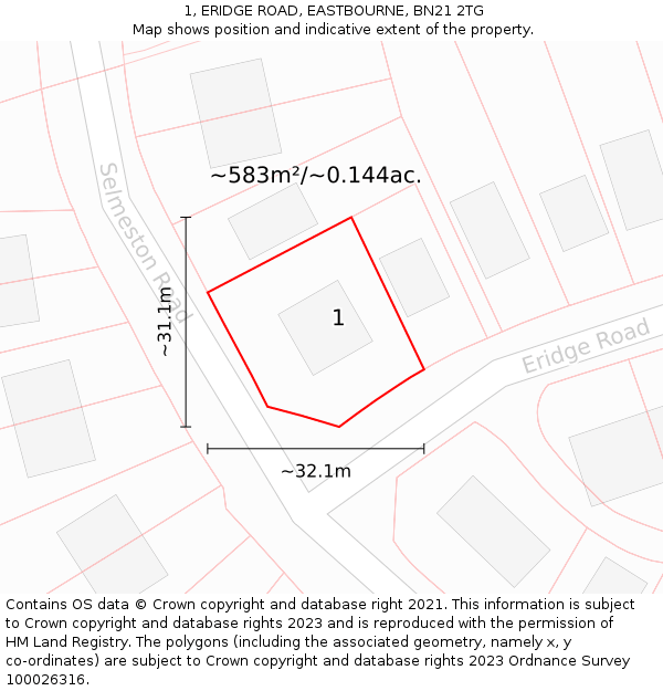 1, ERIDGE ROAD, EASTBOURNE, BN21 2TG: Plot and title map