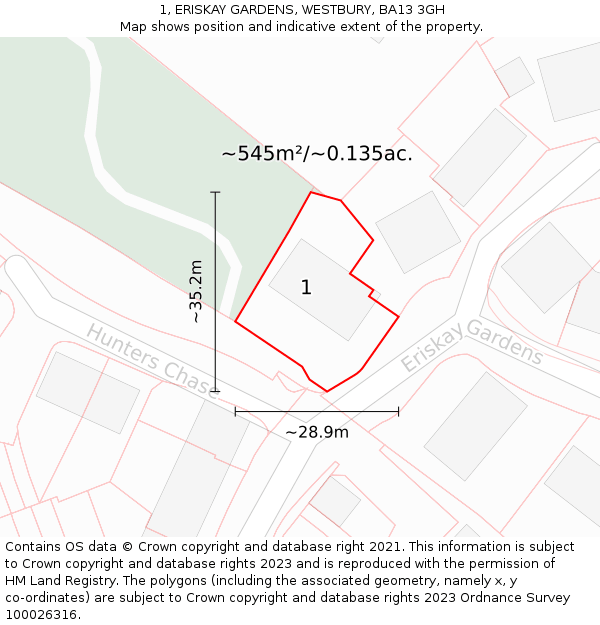 1, ERISKAY GARDENS, WESTBURY, BA13 3GH: Plot and title map