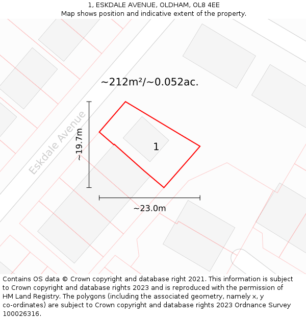 1, ESKDALE AVENUE, OLDHAM, OL8 4EE: Plot and title map