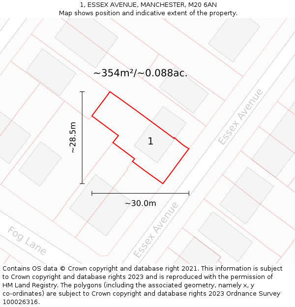 1, ESSEX AVENUE, MANCHESTER, M20 6AN: Plot and title map