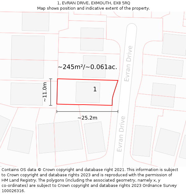 1, EVRAN DRIVE, EXMOUTH, EX8 5RQ: Plot and title map