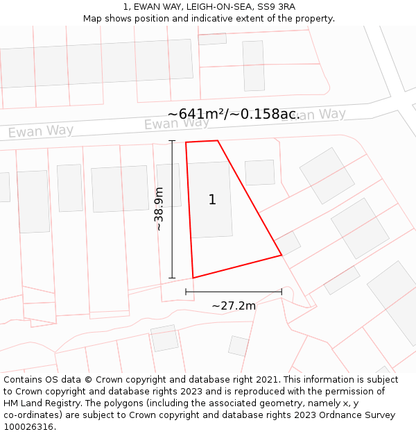 1, EWAN WAY, LEIGH-ON-SEA, SS9 3RA: Plot and title map