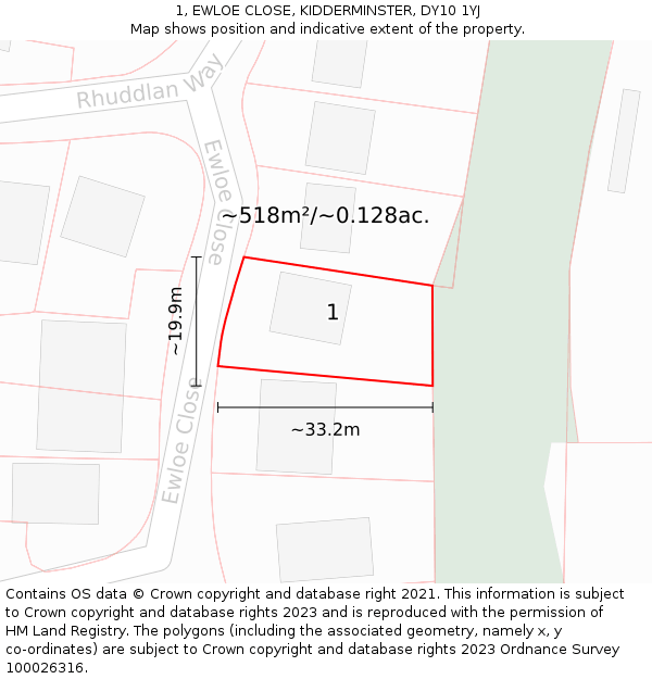1, EWLOE CLOSE, KIDDERMINSTER, DY10 1YJ: Plot and title map