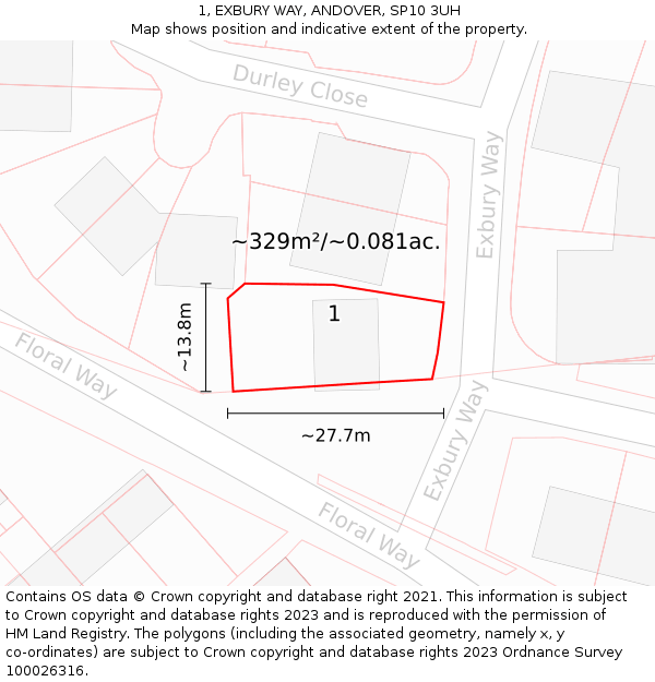 1, EXBURY WAY, ANDOVER, SP10 3UH: Plot and title map