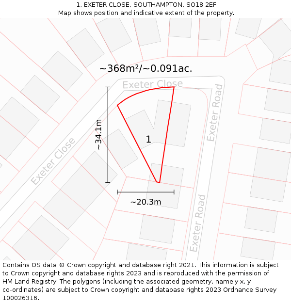 1, EXETER CLOSE, SOUTHAMPTON, SO18 2EF: Plot and title map