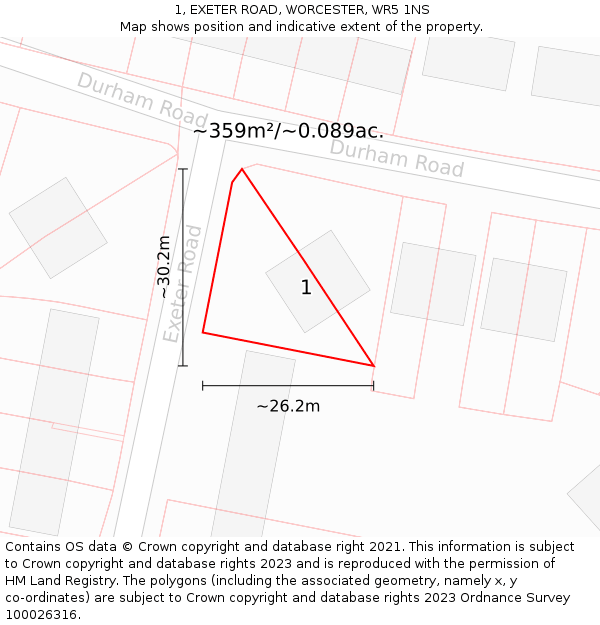 1, EXETER ROAD, WORCESTER, WR5 1NS: Plot and title map