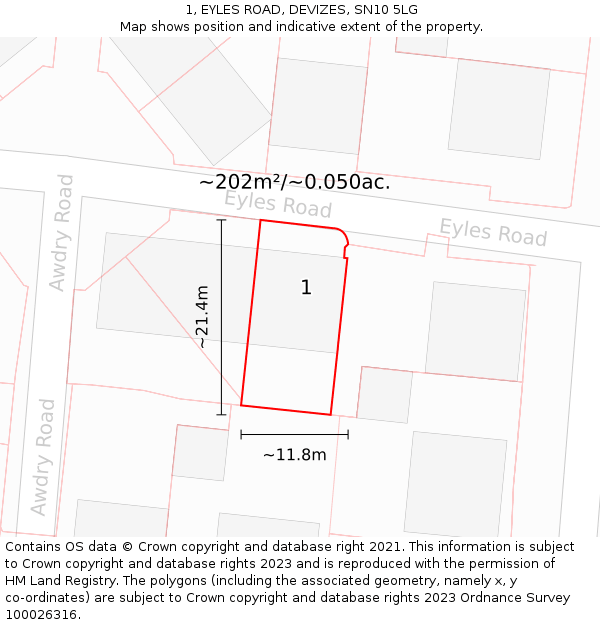 1, EYLES ROAD, DEVIZES, SN10 5LG: Plot and title map